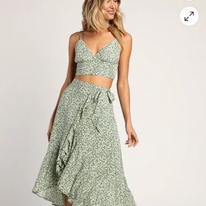 Floral Green Crop Top / Skirt (Two Piece)
